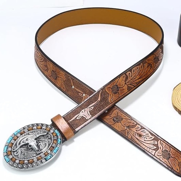 Cowgirl Belt Turquoise Concho Belt, Boho Western Belt, Vintage Style Oval New - Picture 1 of 5